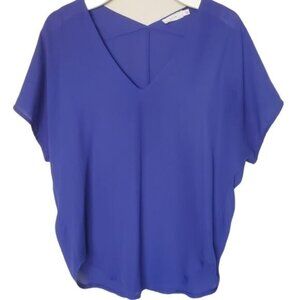 LUSH Womens Blouse Top Blue Sheer V-Neck‎ Lightweight Round Hem XSmall